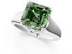 Fancy Green Asscher Cut Diamond Solitaire Ring in Platinum with Smooth Wide Band and Prong Setting_13