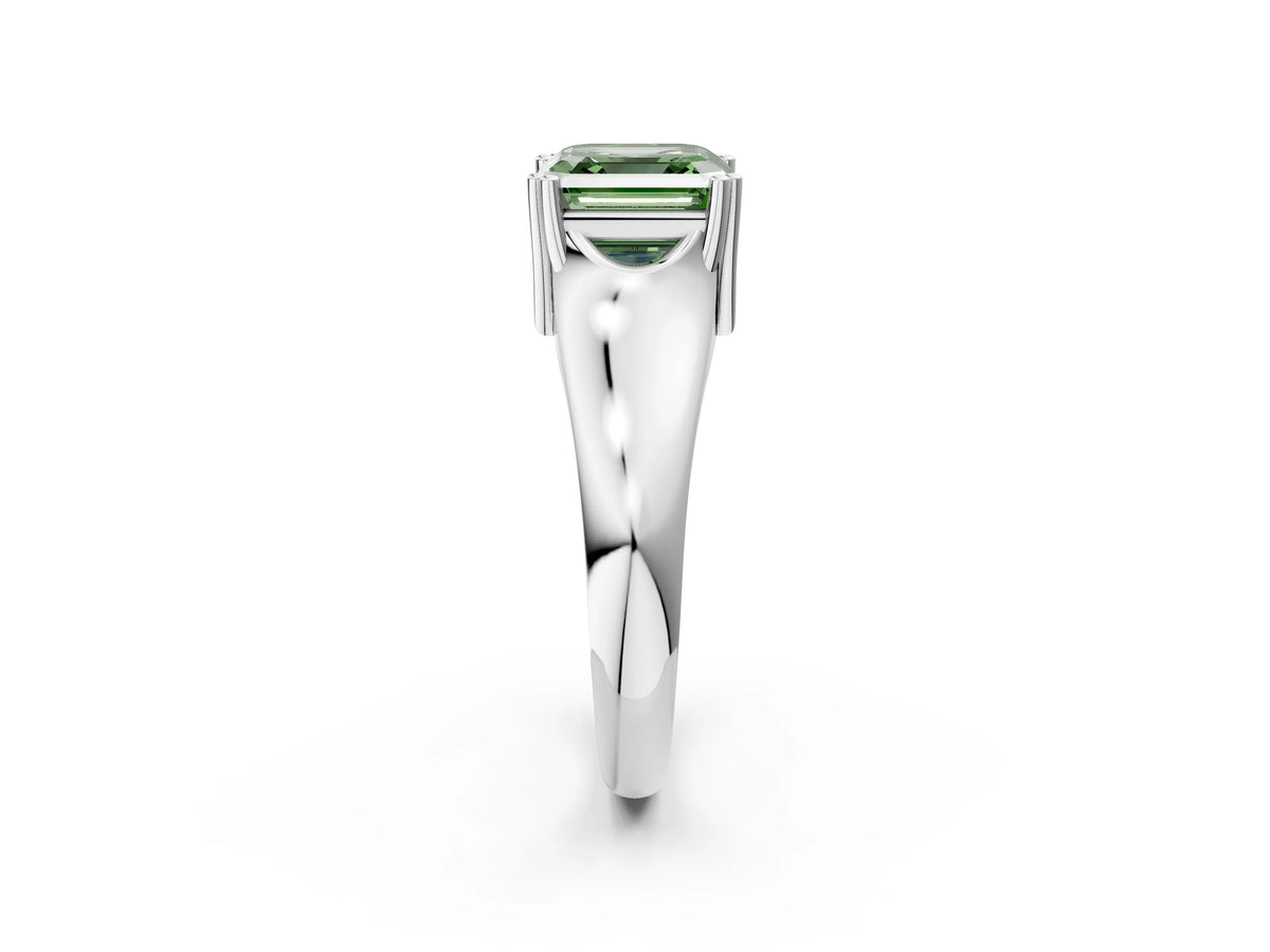 Fancy Green Asscher Cut Diamond Solitaire Ring in Platinum with Smooth Wide Band and Prong Setting_14