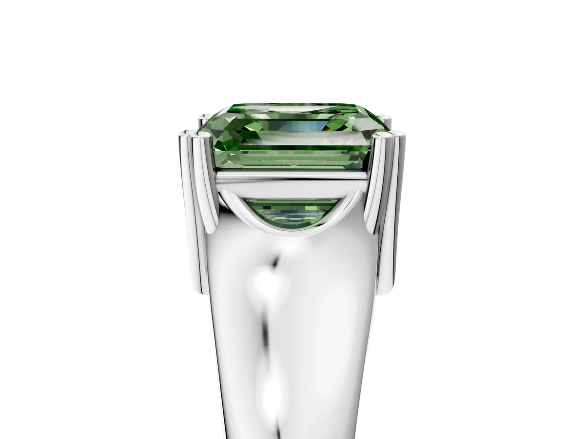 Fancy Green Asscher Cut Diamond Solitaire Ring in Platinum with Smooth Wide Band and Prong Setting_17