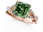 Fancy Green Asscher Cut Diamond Solitaire Ring in Rose gold with Interwoven Pavé Band and Prong Setting_1