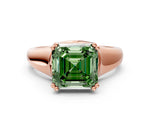 Fancy Green Asscher Cut Diamond Solitaire Ring in Rose gold with Smooth Wide Band and Prong Setting