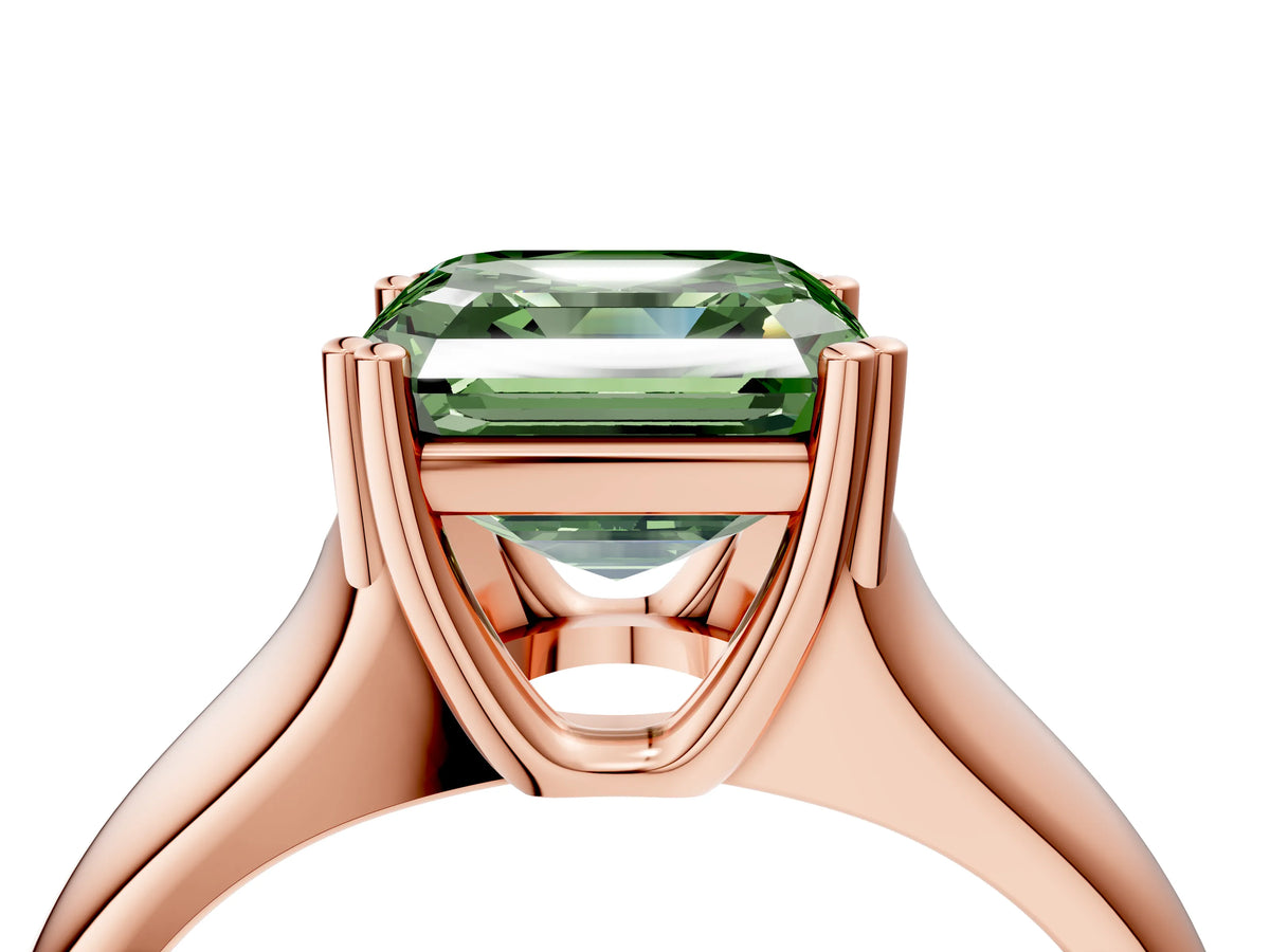 Fancy Green Asscher Cut Diamond Solitaire Ring in Rose gold with Smooth Wide Band and Prong Setting_4