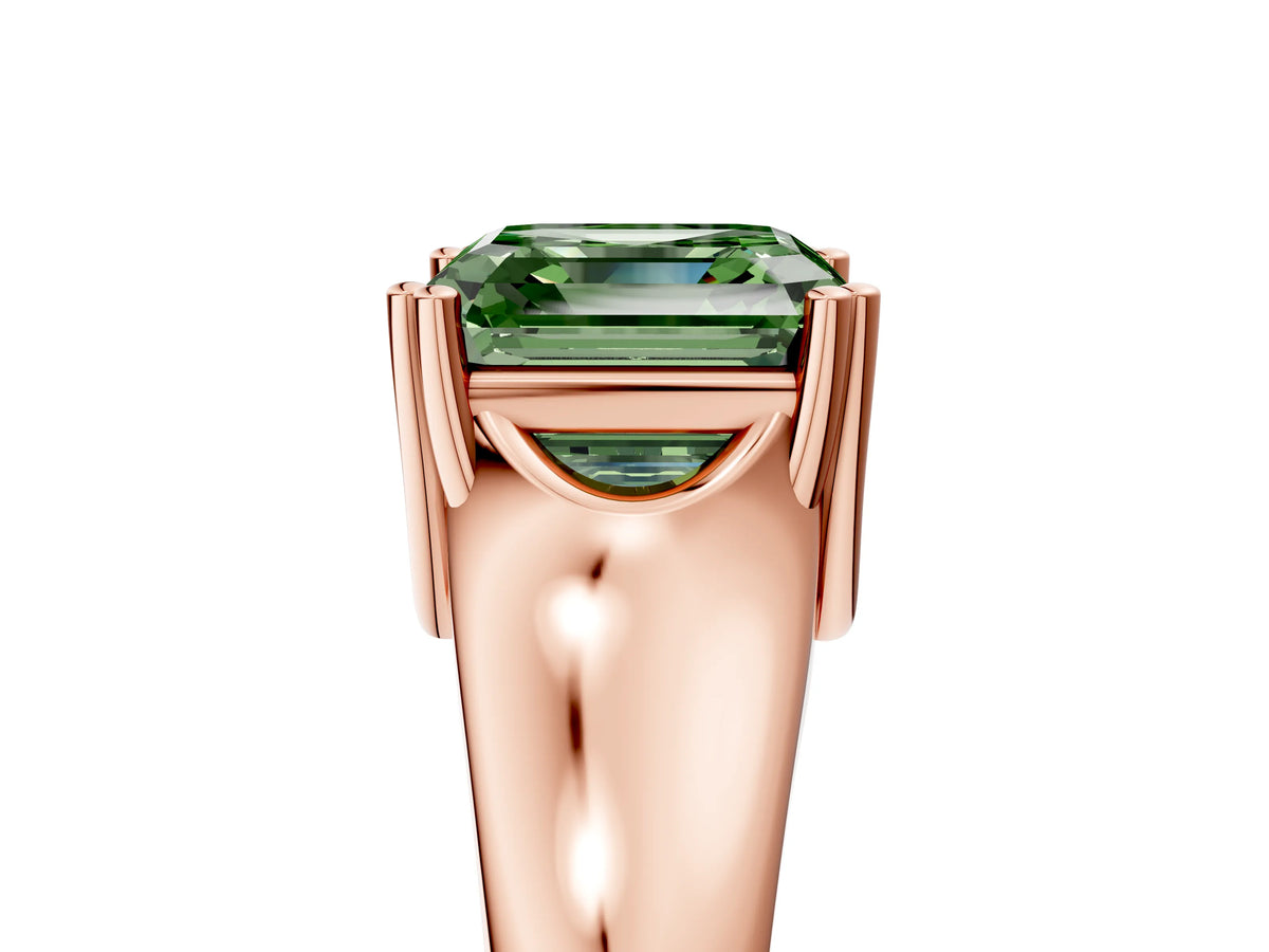 Fancy Green Asscher Cut Diamond Solitaire Ring in Rose gold with Smooth Wide Band and Prong Setting_5