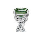 Fancy Green Asscher Cut Diamond Solitaire Ring in Silver with Interwoven Pavé Band and Prong Setting_11