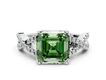 Fancy Green Asscher Cut Diamond Solitaire Ring in Silver with Interwoven Pavé Band and Prong Setting_6