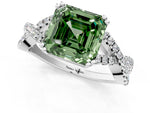 Fancy Green Asscher Cut Diamond Solitaire Ring in Silver with Interwoven Pavé Band and Prong Setting_7