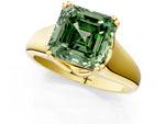 Fancy Green Asscher Cut Diamond Solitaire Ring in Yellow gold with Smooth Wide Band and Prong Setting_1