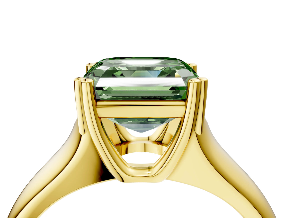 Fancy Green Asscher Cut Diamond Solitaire Ring in Yellow gold with Smooth Wide Band and Prong Setting_4