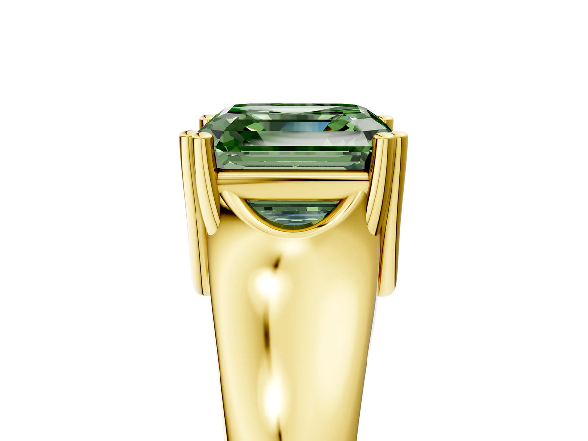 Fancy Green Asscher Cut Diamond Solitaire Ring in Yellow gold with Smooth Wide Band and Prong Setting_5