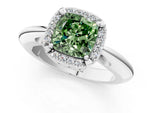 Fancy Green Cushion Cut Diamond Halo Engagement Ring in Platinum with Plain Split Shank and Prong Setting_13