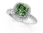 Fancy Green Cushion Cut Diamond Halo Engagement Ring in Silver with Milgrain Detail and Pavé Band_13
