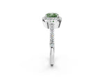 Fancy Green Cushion Cut Diamond Halo Engagement Ring in Silver with Milgrain Detail and Pavé Band_14