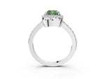Fancy Green Cushion Cut Diamond Halo Engagement Ring in Silver with Milgrain Detail and Pavé Band_15