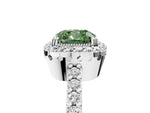 Fancy Green Cushion Cut Diamond Halo Engagement Ring in Silver with Milgrain Detail and Pavé Band_17