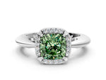 Fancy Green Cushion Cut Diamond Halo Engagement Ring in Silver with Plain Split Shank and Prong Setting_12