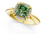 Fancy Green Cushion Cut Diamond Halo Engagement Ring in Yellow gold with Plain Split Shank and Prong Setting_1
