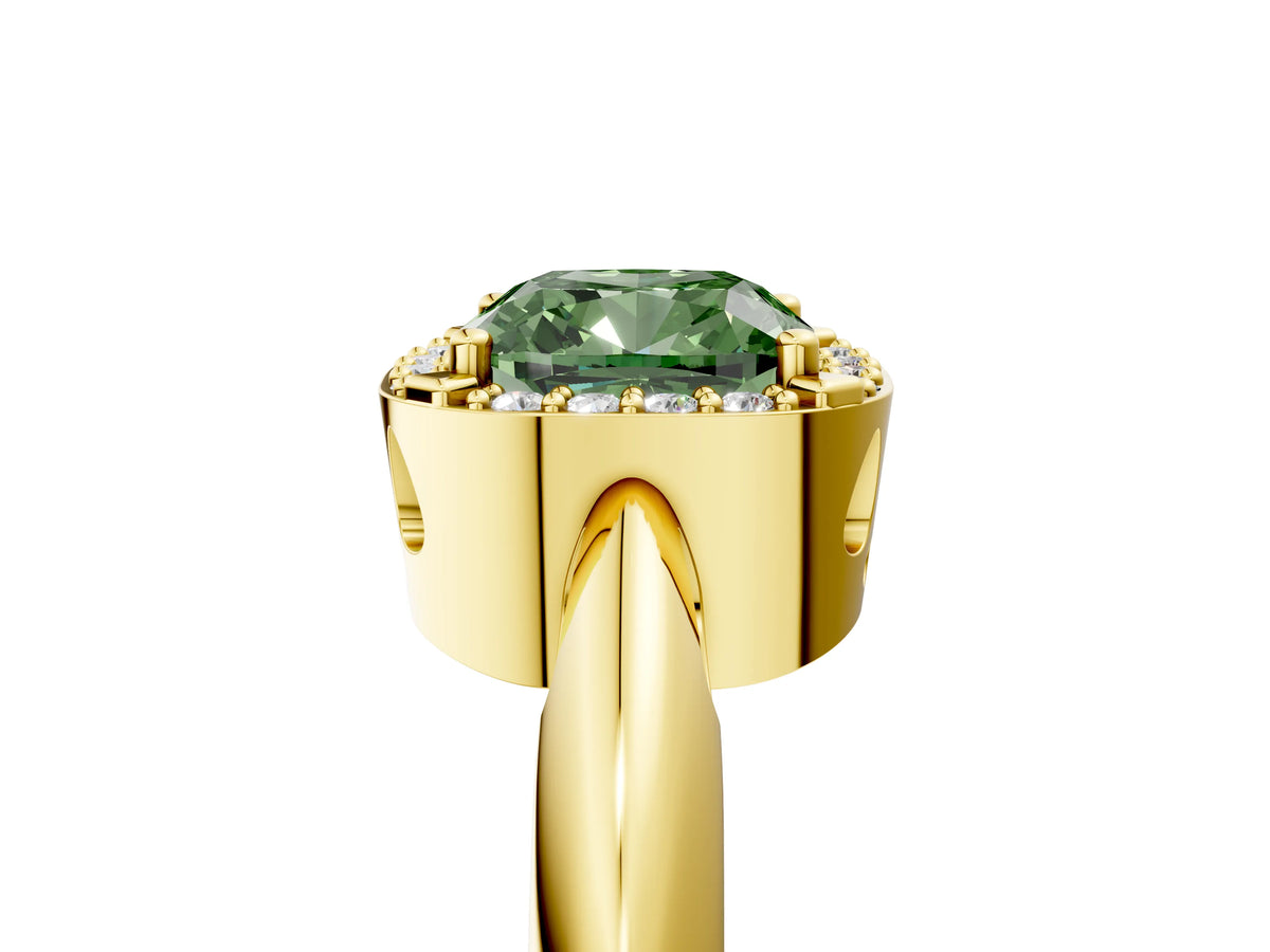 Fancy Green Cushion Cut Diamond Halo Engagement Ring in Yellow gold with Plain Split Shank and Prong Setting_5