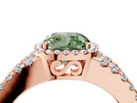 Fancy Green Cushion Cut Diamond Halo Ring in Rose gold with Split Shank Band and Prong Setting_4
