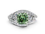 Fancy Green Cushion Cut Diamond Halo Ring in Silver with Marquise and Pavé Band in Prong Setting_12