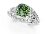 Fancy Green Cushion Cut Diamond Halo Ring in Silver with Marquise and Pavé Band in Prong Setting_13