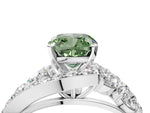 Fancy Green Cushion Cut Diamond Halo Ring in White gold with Marquise and Pavé Band in Prong Setting_4