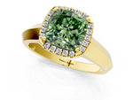 Fancy Green Cushion Cut Diamond Halo Ring in Yellow gold with Cathedral Band and Prong Setting_1