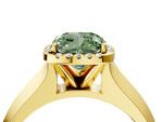 Fancy Green Cushion Cut Diamond Halo Ring in Yellow gold with Cathedral Band and Prong Setting_4
