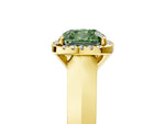 Fancy Green Cushion Cut Diamond Halo Ring in Yellow gold with Cathedral Band and Prong Setting_5
