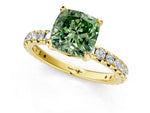 Fancy Green Cushion Cut Diamond Pavé Solitaire Ring in Yellow gold with Round Pavé Band and Prong Setting_1