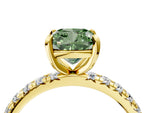 Fancy Green Cushion Cut Diamond Pavé Solitaire Ring in Yellow gold with Round Pavé Band and Prong Setting_4