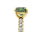 Fancy Green Cushion Cut Diamond Pavé Solitaire Ring in Yellow gold with Round Pavé Band and Prong Setting_5