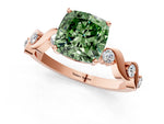 Fancy Green Cushion Cut Diamond Solitaire Ring in Rose gold with Twisted Ribbon Band and Round Accents_1