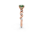 Fancy Green Cushion Cut Diamond Solitaire Ring in Rose gold with Twisted Ribbon Band and Round Accents_2