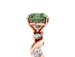 Fancy Green Cushion Cut Diamond Solitaire Ring in Rose gold with Twisted Ribbon Band and Round Accents_5