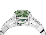 Fancy Green Cushion Cut Diamond Solitaire Ring in Silver with Interwoven Pavé Band and Prong Setting_10