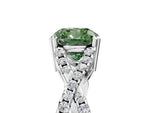 Fancy Green Cushion Cut Diamond Solitaire Ring in Silver with Interwoven Pavé Band and Prong Setting_11