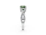 Fancy Green Cushion Cut Diamond Solitaire Ring in Silver with Interwoven Pavé Band and Prong Setting_8