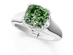 Fancy Green Cushion Cut Diamond Solitaire Ring in White gold with Smooth Wide Band and Prong Setting_1