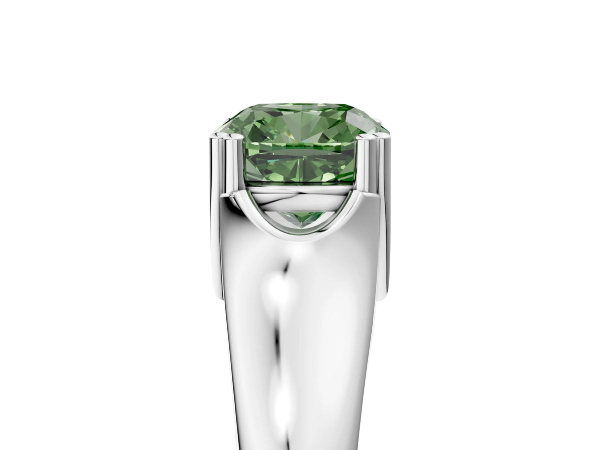 Fancy Green Cushion Cut Diamond Solitaire Ring in White gold with Smooth Wide Band and Prong Setting_5