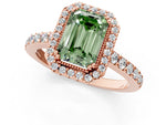 Fancy Green Emerald Cut Diamond Halo Engagement Ring in Rose gold with Milgrain Detail and Pavé Band_1