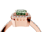 Fancy Green Emerald Cut Diamond Halo Engagement Ring in Rose gold with Milgrain Detail and Pavé Band_4