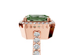 Fancy Green Emerald Cut Diamond Halo Engagement Ring in Rose gold with Milgrain Detail and Pavé Band_5