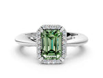 Fancy Green Emerald Cut Diamond Halo Engagement Ring in Silver with Plain Split Shank and Prong Setting_12