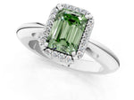 Fancy Green Emerald Cut Diamond Halo Engagement Ring in White gold with Plain Split Shank and Prong Setting_1