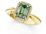 Fancy Green Emerald Cut Diamond Halo Engagement Ring in Yellow gold with Plain Split Shank and Prong Setting_1