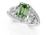 Fancy Green Emerald Cut Diamond Halo Ring in Platinum with Marquise and Pavé Band in Prong Setting_13