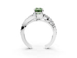 Fancy Green Emerald Cut Diamond Halo Ring in Platinum with Marquise and Pavé Band in Prong Setting_15