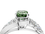 Fancy Green Emerald Cut Diamond Halo Ring in Platinum with Marquise and Pavé Band in Prong Setting_16
