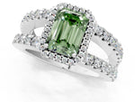 Fancy Green Emerald Cut Diamond Halo Ring in Platinum with Split Shank Band and Prong Setting_13