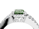 Fancy Green Emerald Cut Diamond Halo Ring in Platinum with Split Shank Band and Prong Setting_16
